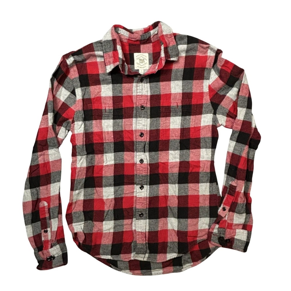 True Craft Womens Red Black Buffalo Plaid Flannel Button Down Shirt Small Cotton
